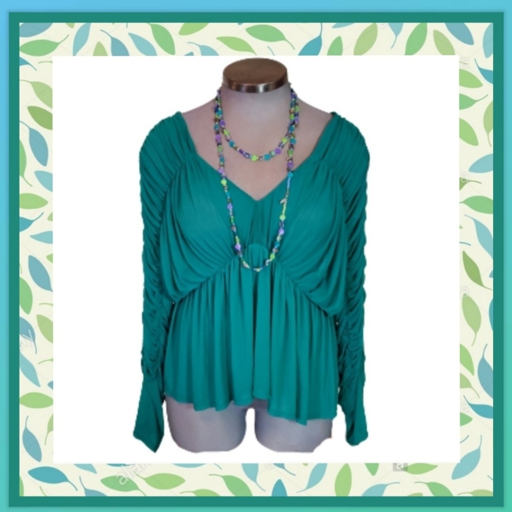 GRECIAN GODDESS ☆ TEAL MESH ☆ ROUCH GATHERED TOP ☆ 2x ☆ NWT